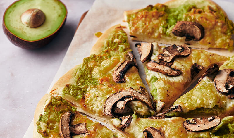 Cheesy Avocado Flatbread with Mushrooms