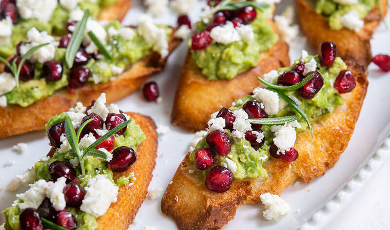 Avocado Bruschetta with Pomegranate and Feta