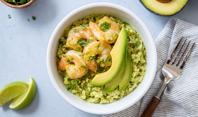 Cumin Lime Shrimp over Creamy Cauliflower Risotto
