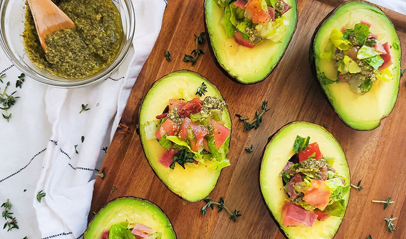 Pesto BLT Stuffed Avocados