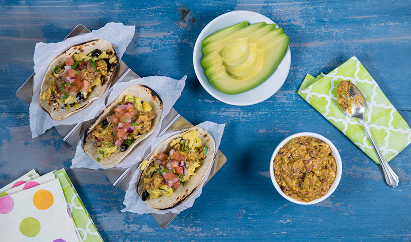 Breakfast Street Tacos with Smoky Chipotle Guacamole
