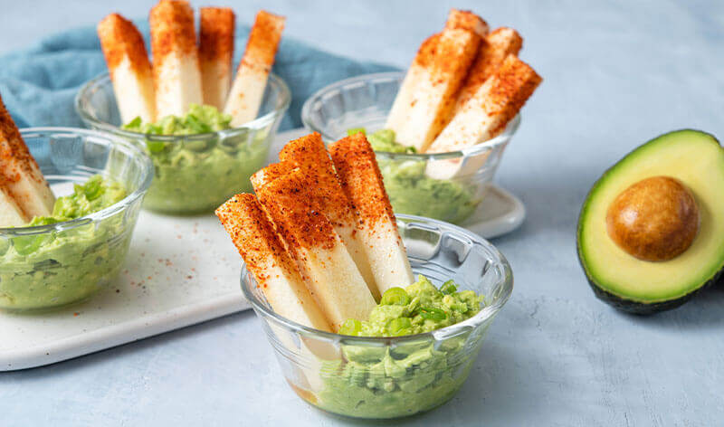Jicama Strips with Spicy Lime Guacamole
