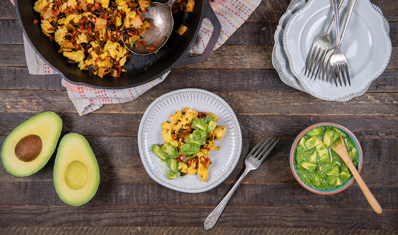 Lightened-up Migas with Avocado Tomatillo Salsa