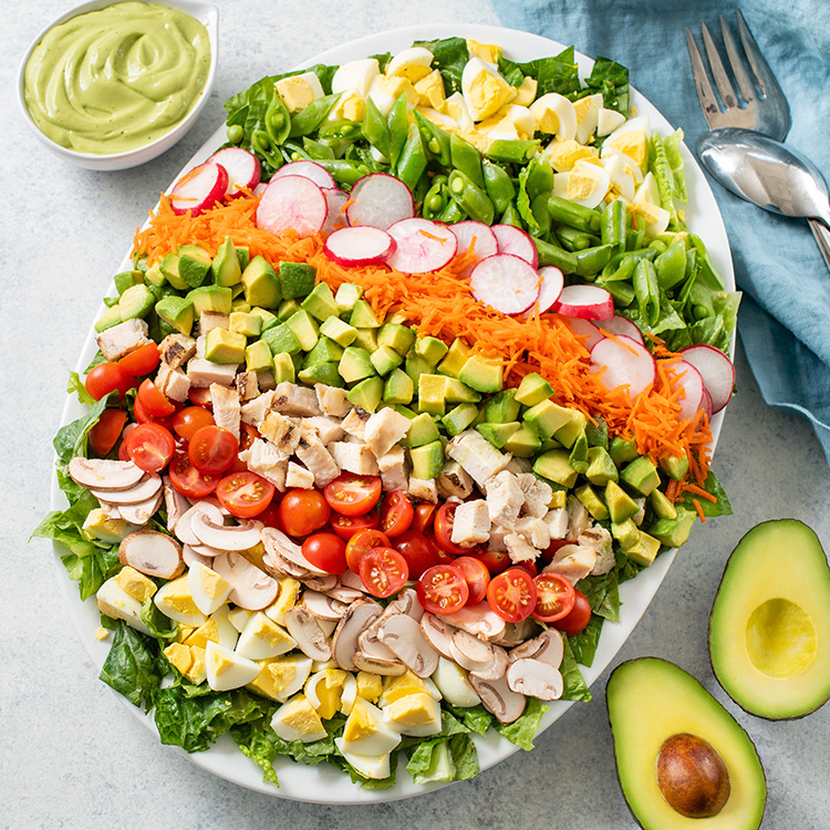 Heart-Healthy Springtime Cobb Salad with Avocado Dijon Dressing